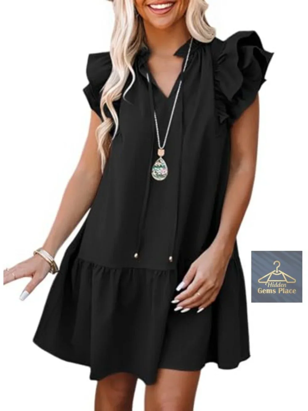 Ruffle Cap Sleeve Mini Sundress with Pockets